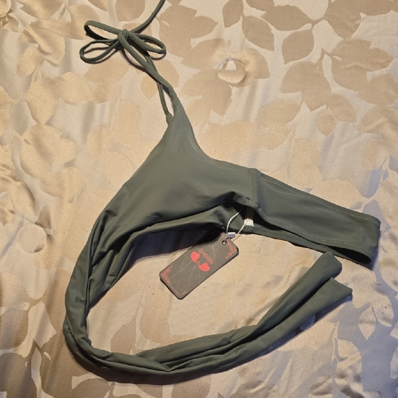 Olive Green Halter Tie Bikini Top - Picture 4 of 6